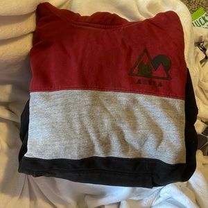 American eagle men’s size medium hooded sweatshirt red grey and black